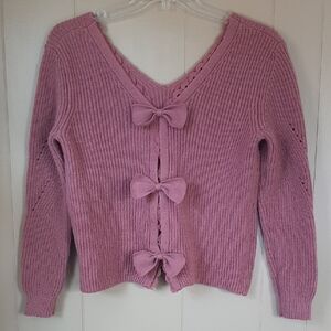 SHEIN Women's L Or M Rose Pullover Crop Sweater With Bows Great For Layering